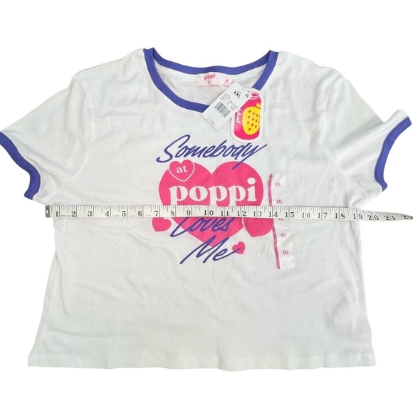 Poppi White and Pink Ringer Crop T-Shirt with Purple Trim, XXL - Picture 4 of 5